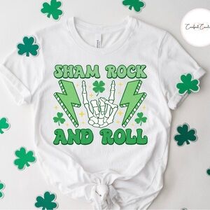Gildan White and Green Short Sleeve Tee Sham Rock and Roll